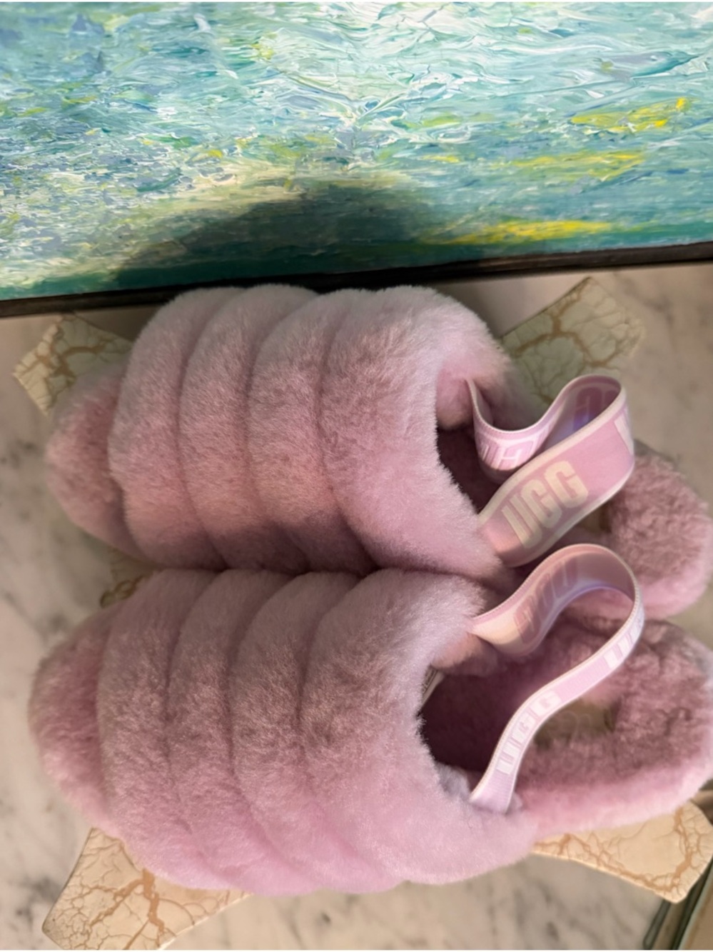 UGG Pink Plush Slide Slippers - Picture 3 of 5